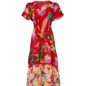 FARM Rio Red Macaw Maxi Dress (EUC)